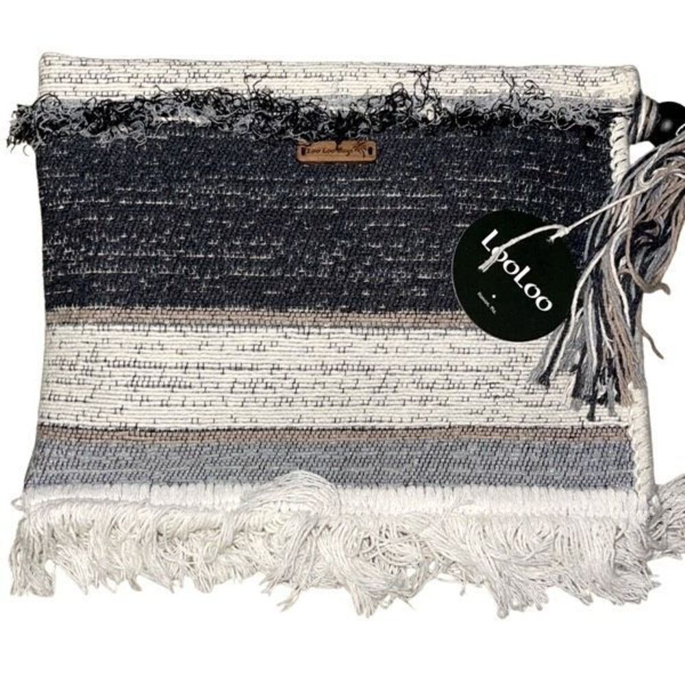 Loo Loo Bags Handmade Natural Fiber Clutch Fringe Neutral Colors NWT 11” x 11”